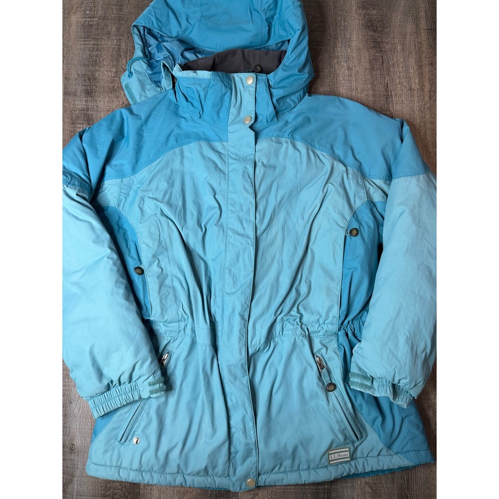 LL Bean Womens Blue Hooded Parka Jacket Insulated Full Zip Winter Size L Regular